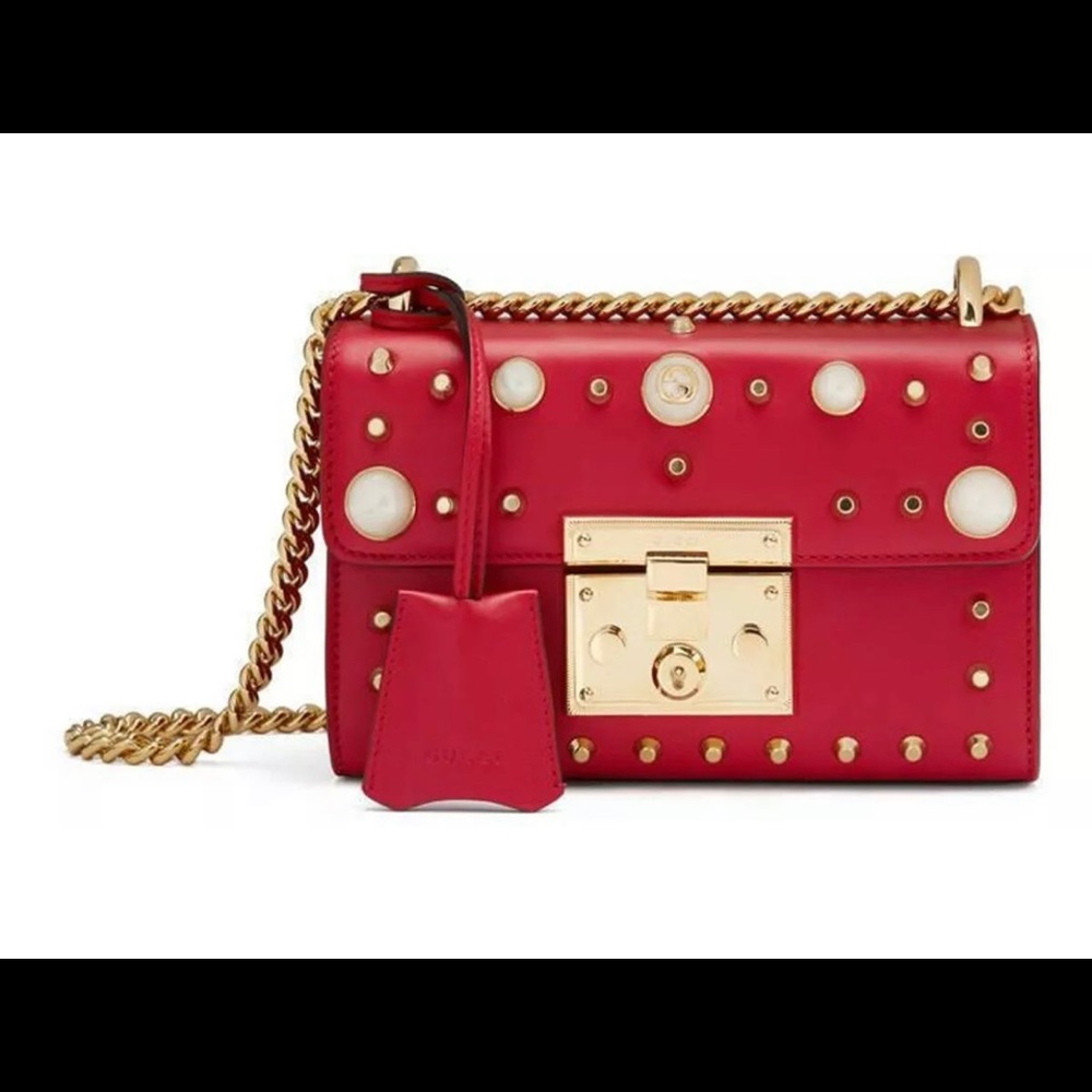 Gucci Pearl Padlock Shoulder Clutch Purse Handbag
